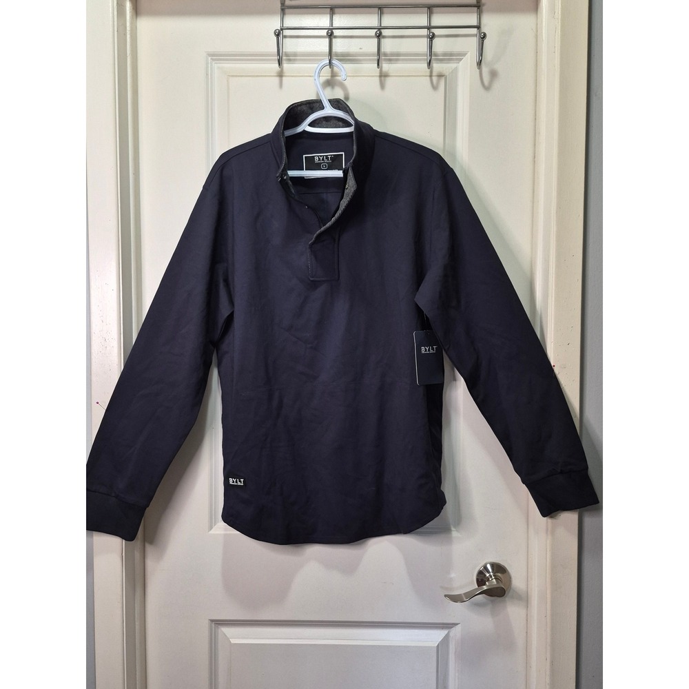 BYLT Premium Basics Elite + Fairway Pullover Mens Large Navy Blue Mock Neck NWT